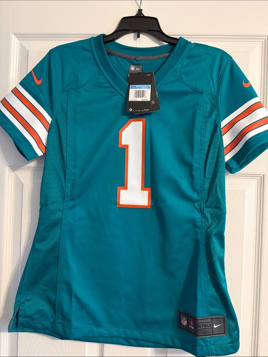 Nike Tops - Nike Women's Miami Dolphins Teal Football Jersey with White and Orange Accents